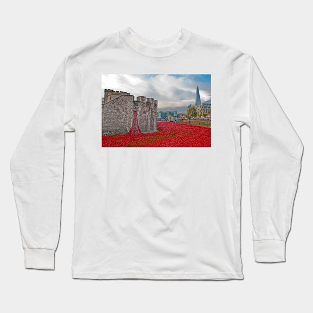 Tower of London Red Poppy Long Sleeve T-Shirt by AndyEvansPhotos